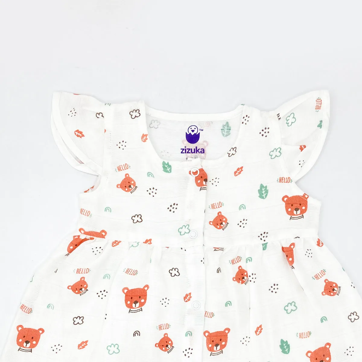 100% Cotton Muslin Frock for Baby Girl -Cap Sleeve -Teddy