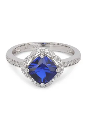 1.5 Carat Blue Sapphire Flower Halo Ring For Women