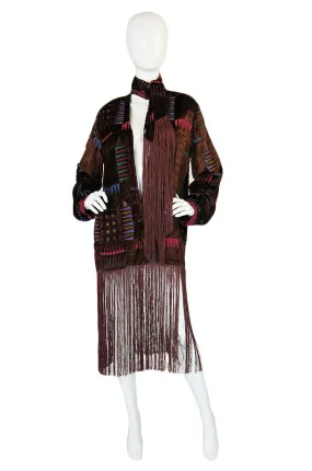 1920s Velvet Fringe Flapper Duster Coat