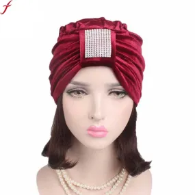 2017 New Women Hats Diamond Jewel Caps Women Ladies Boho Cancer Hat Beanie Velvet Turban Head Wrap Cap Casquette Homme