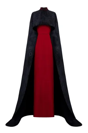 Antonella Sheath Cape Sleeved Silk Floor Length Dress