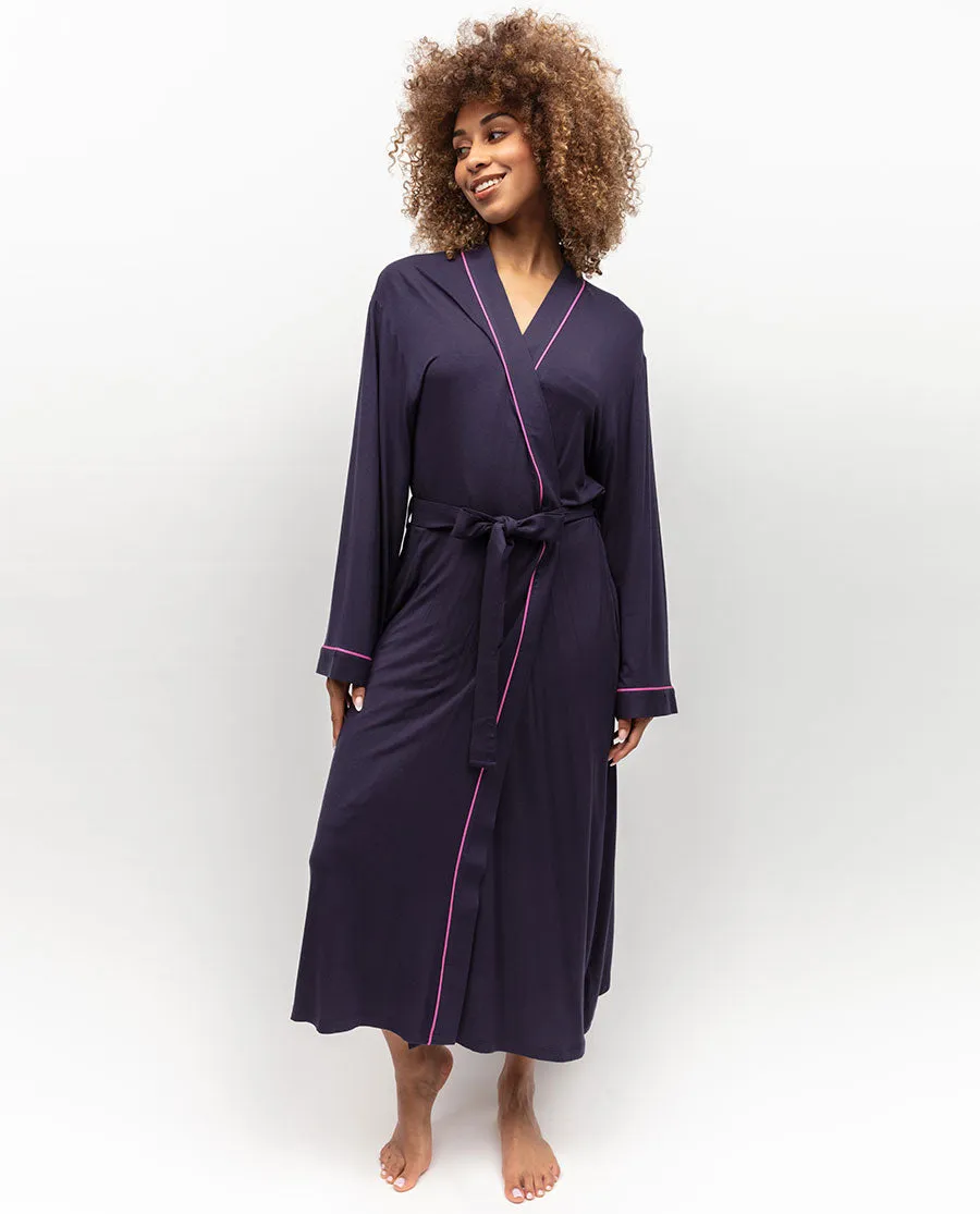 Avery Navy Jersey Long Dressing Gown