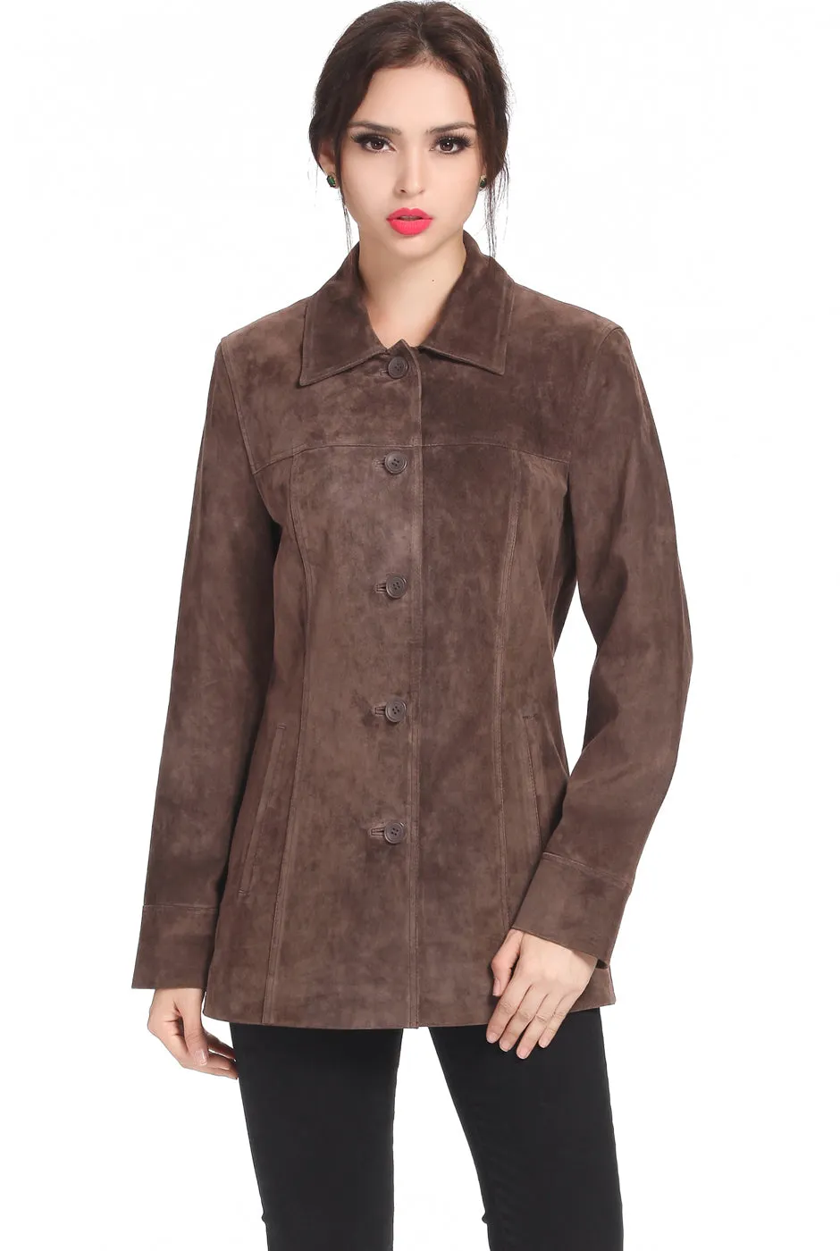 BGSD Women Anna Suede Leather Car Coat