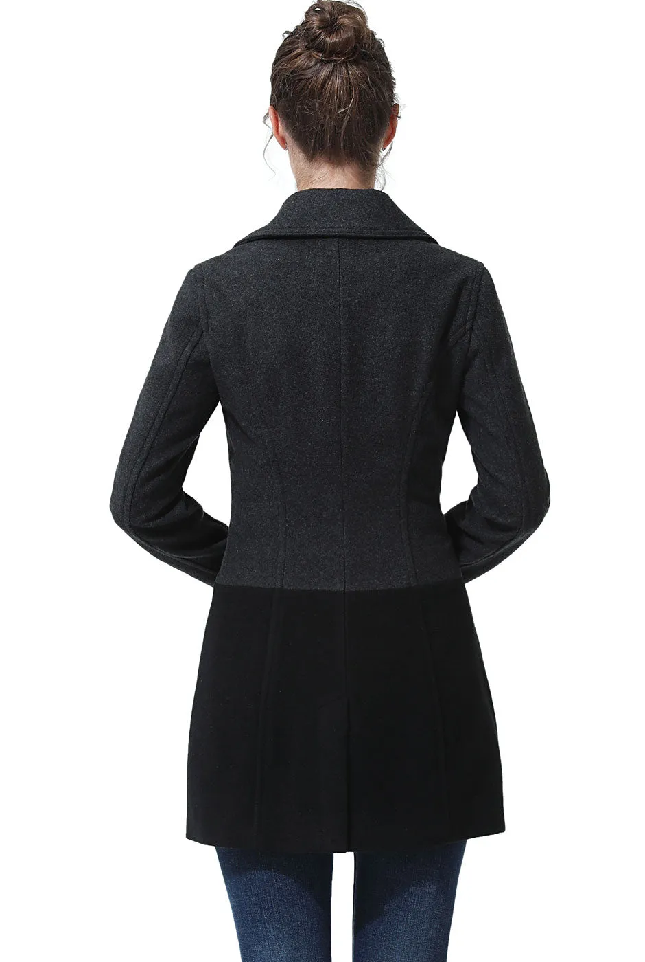 BGSD Women Gem Color Block Wool Pea Coat