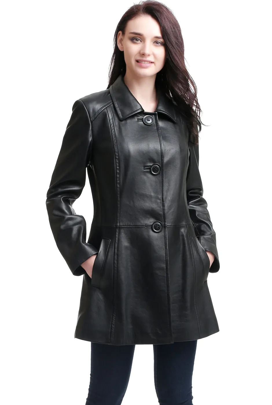 BGSD Women Sarah Lambskin Leather A-Line Coat