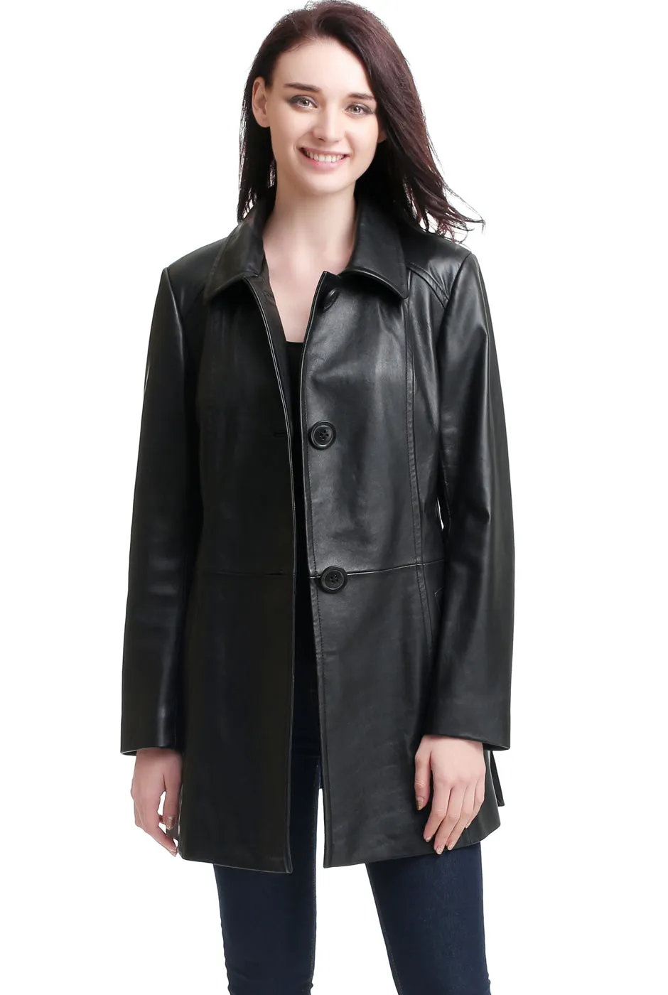 BGSD Women Sarah Lambskin Leather A-Line Coat