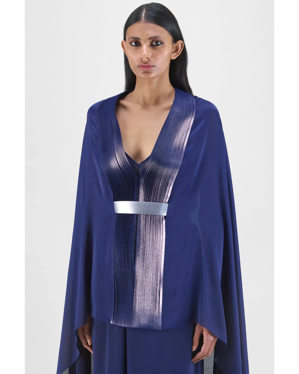 Blue Metallic Structured Cape Set