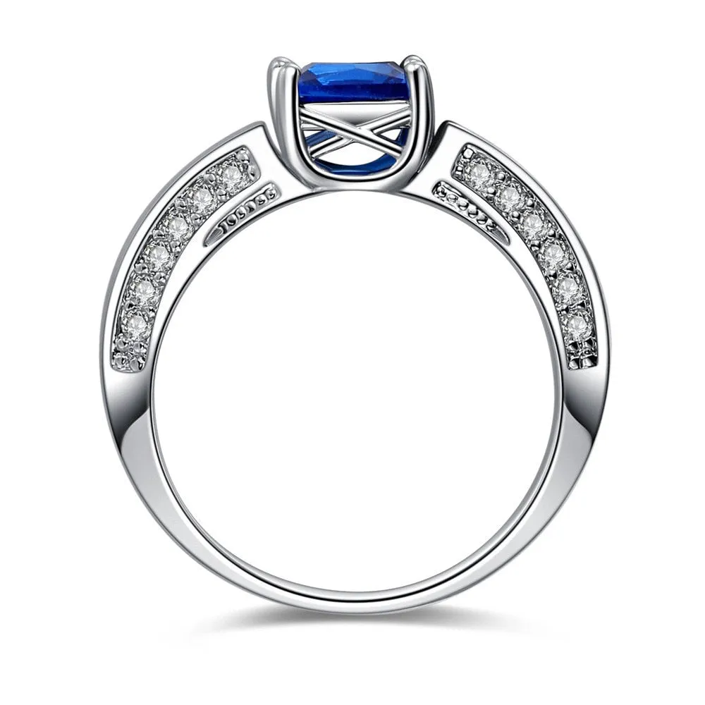 Blue/Silver and Blue Cubic Zirconia Stainless Steel Wedding Ring Set