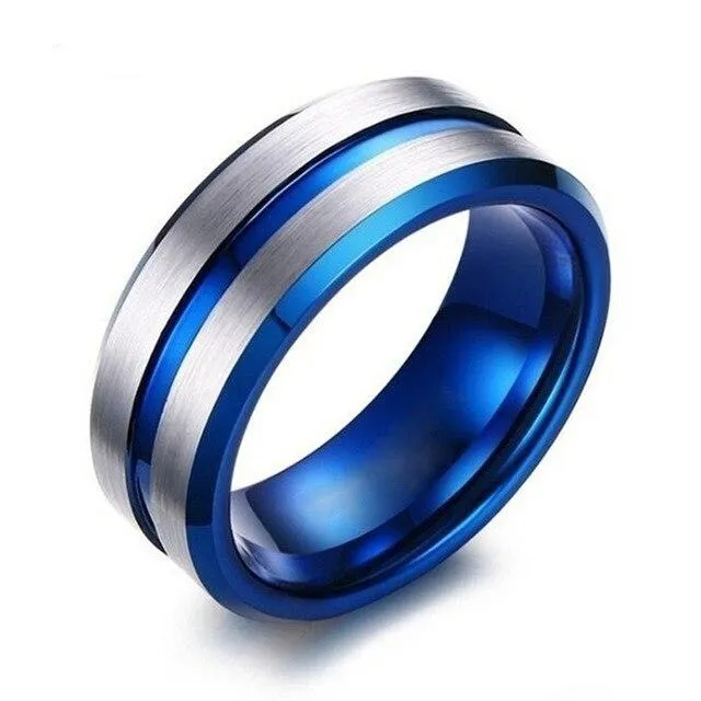 Blue/Silver and Heart Blue/White Cubic Zirconia Stainless Steel Wedding Bands