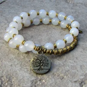 Calm, White Agate 27 Bead Mala Wrap Bracelet