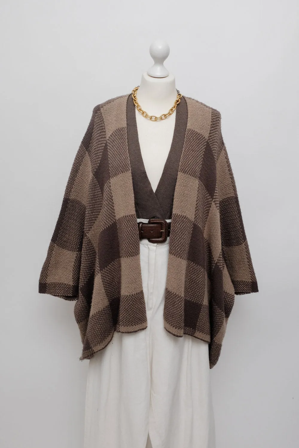 CHECKED PONCHO CAPE