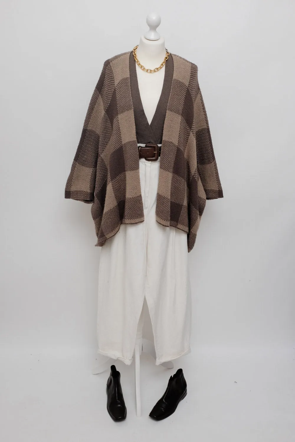 CHECKED PONCHO CAPE