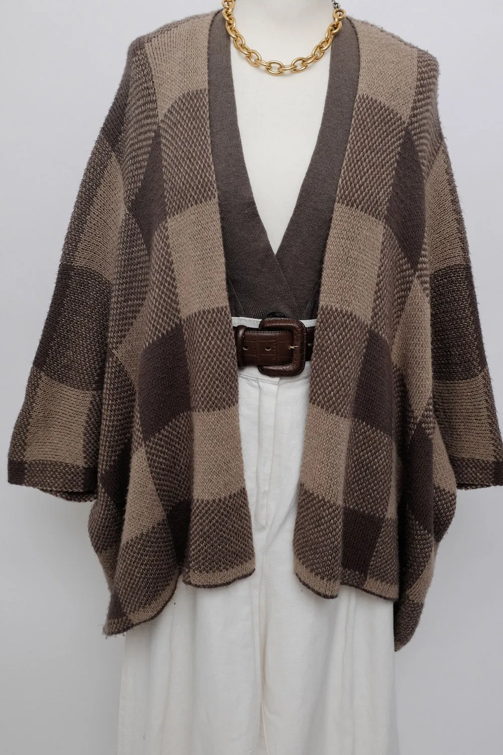 CHECKED PONCHO CAPE