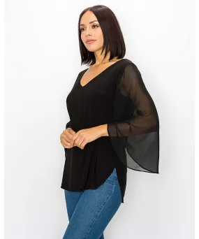 Chiffon Cape Sleeve Top - Black