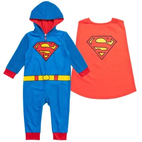 DC Comics Justice League Superman Zip Up Cosplay Fleece Coverall and Cape