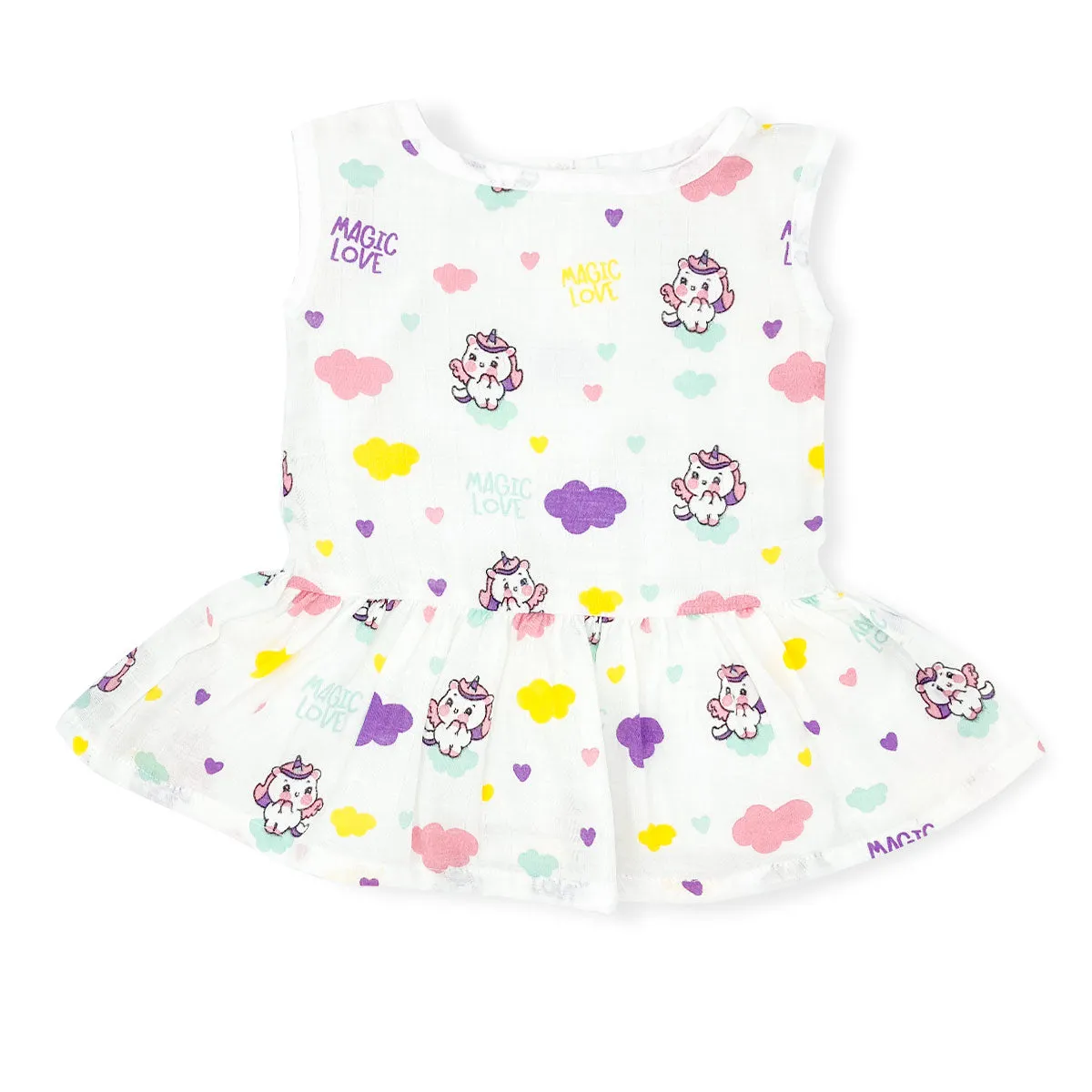 Drop Waist Muslin Frock for Baby Girl -  Sleeveless Organic Cotton -Magic Love