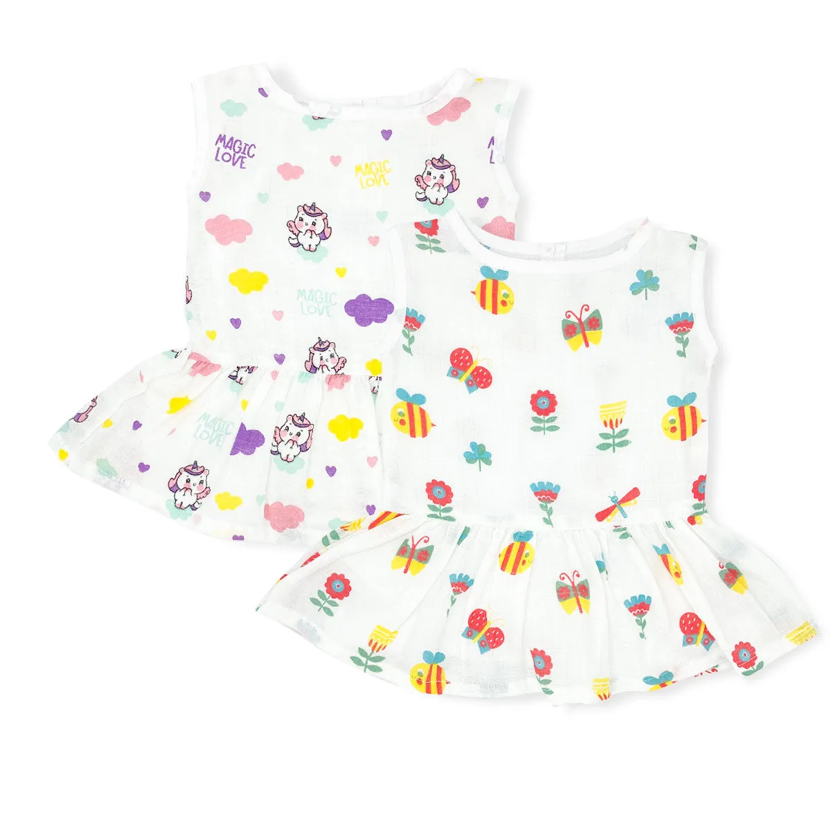 Drop Waist Muslin Frock for baby Girl- Organic Cotton (Pack of 2)