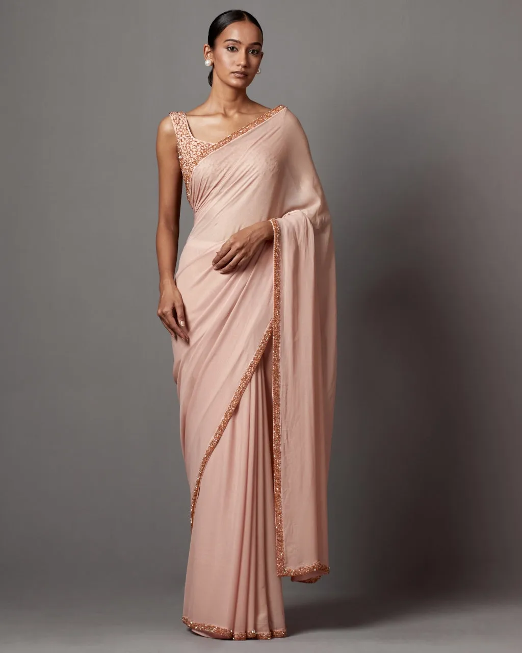 Dust Rose Jaal Cape Sari Set