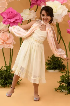 Fiori Flamboyant- Kota Doriya Dress With Embroidered Cape For Girls