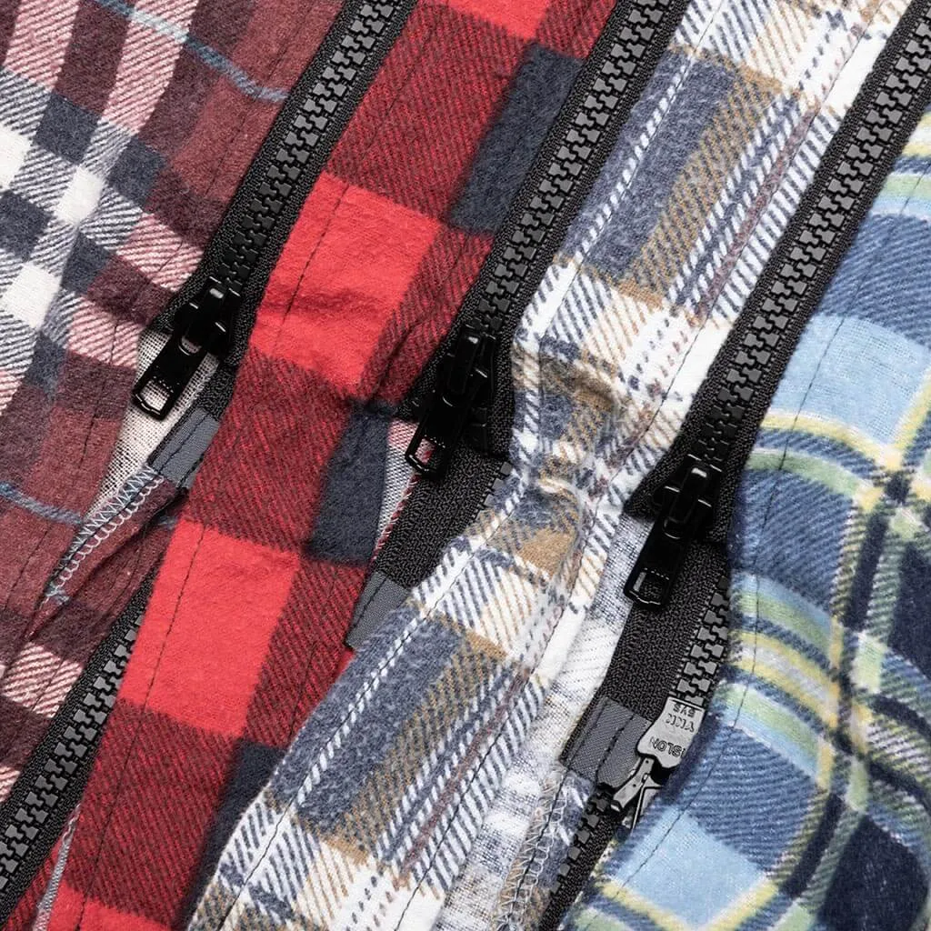 Flannel Shirt 7 Cuts Zipped Wide Shirt - Assorted