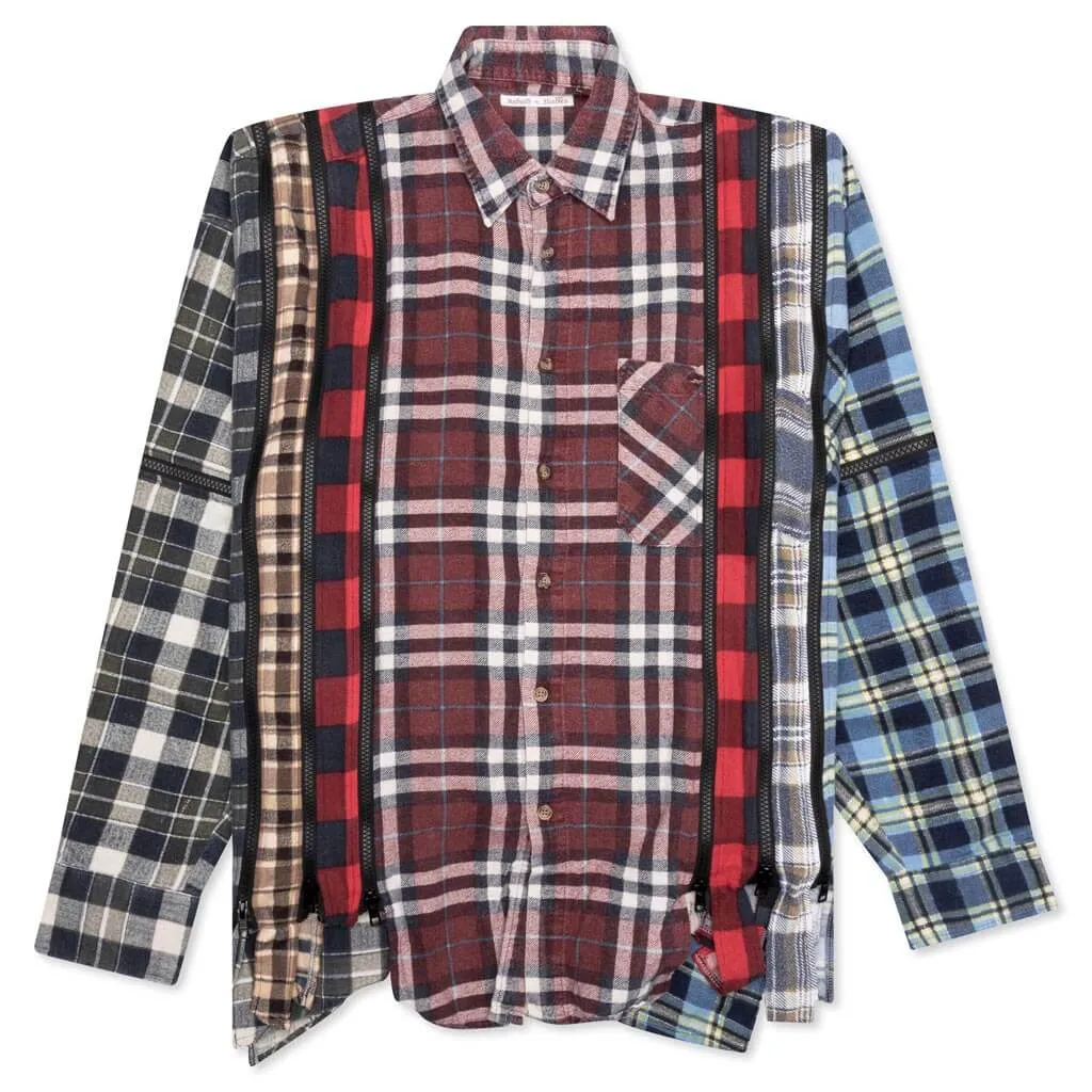 Flannel Shirt 7 Cuts Zipped Wide Shirt - Assorted