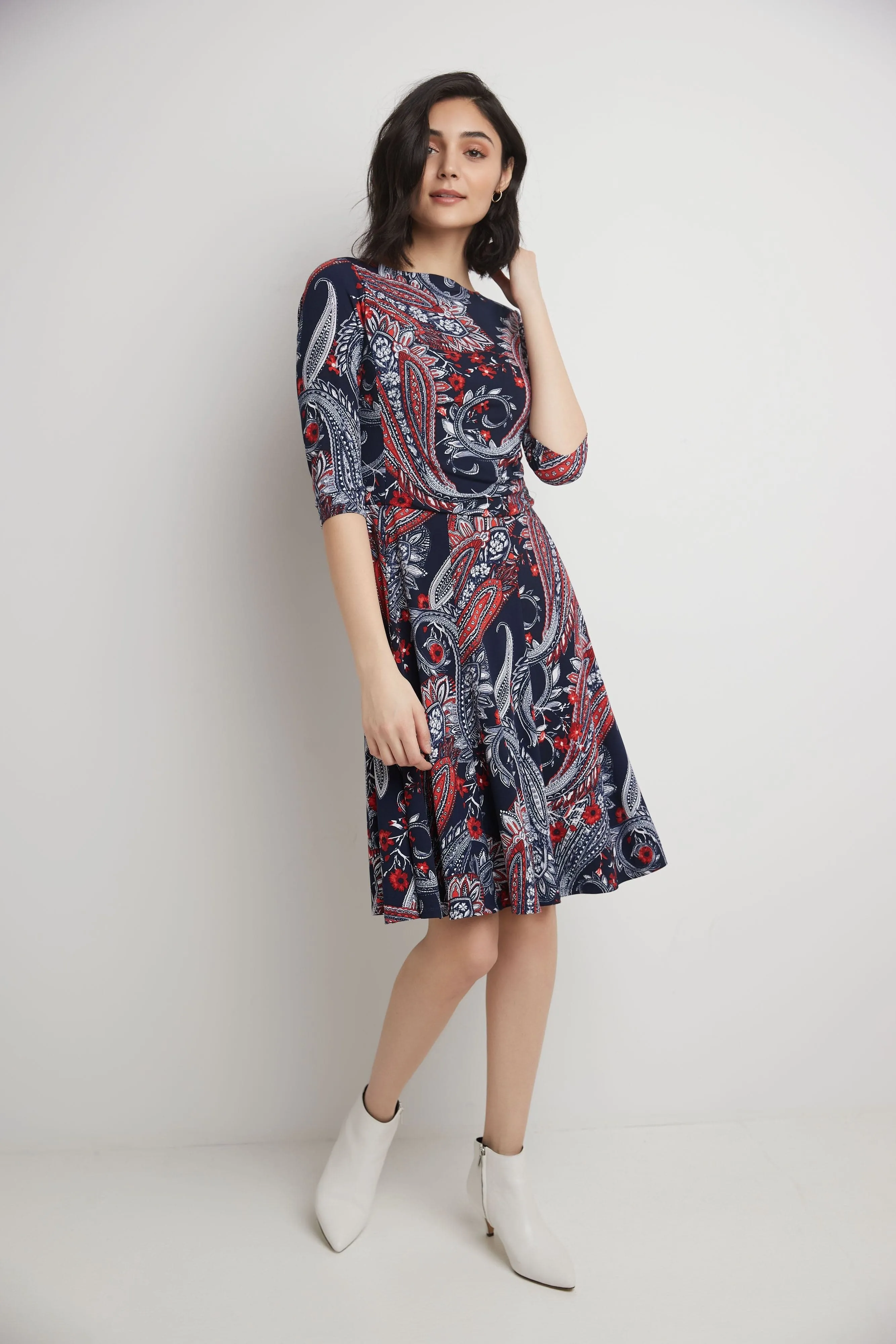 Flared Business Dress with 3/4 Sleeves