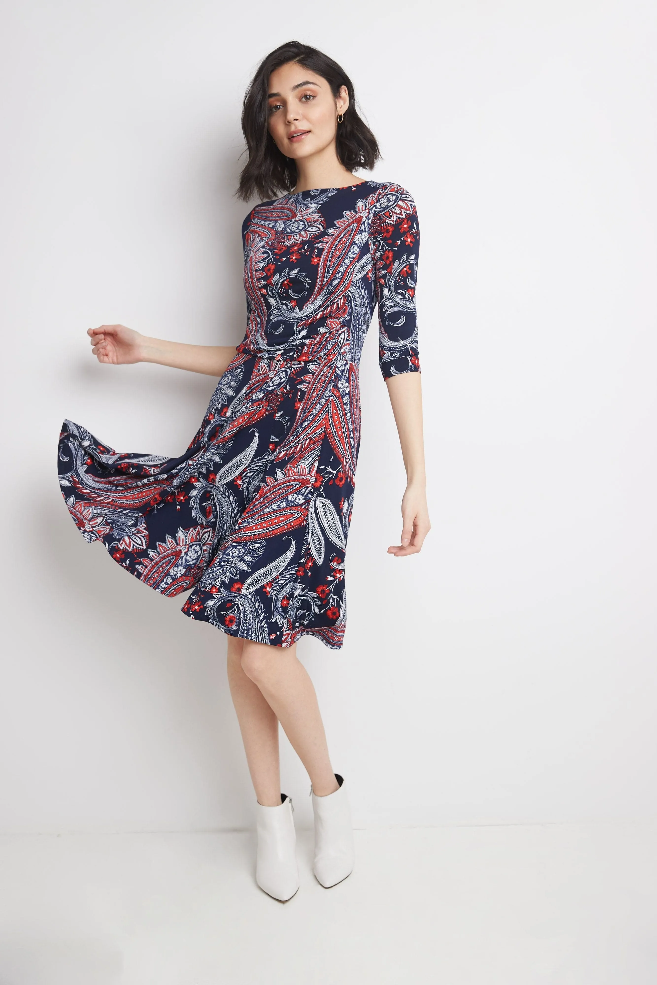 Flared Business Dress with 3/4 Sleeves