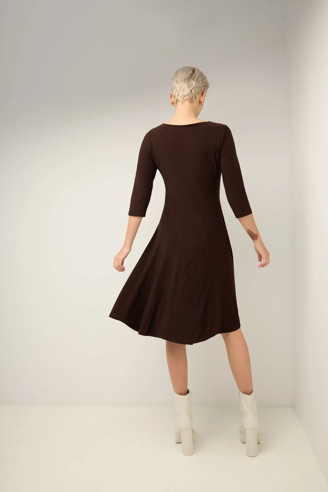 Flared Business Dress with 3/4 Sleeves