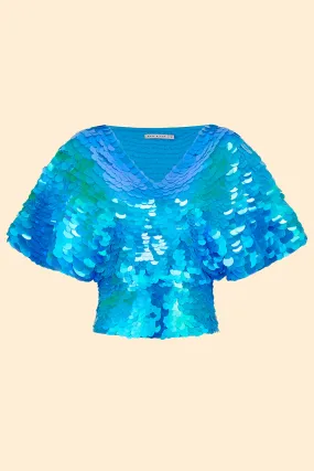 FLORENCE SEQUIN CAPE TOP - SKY