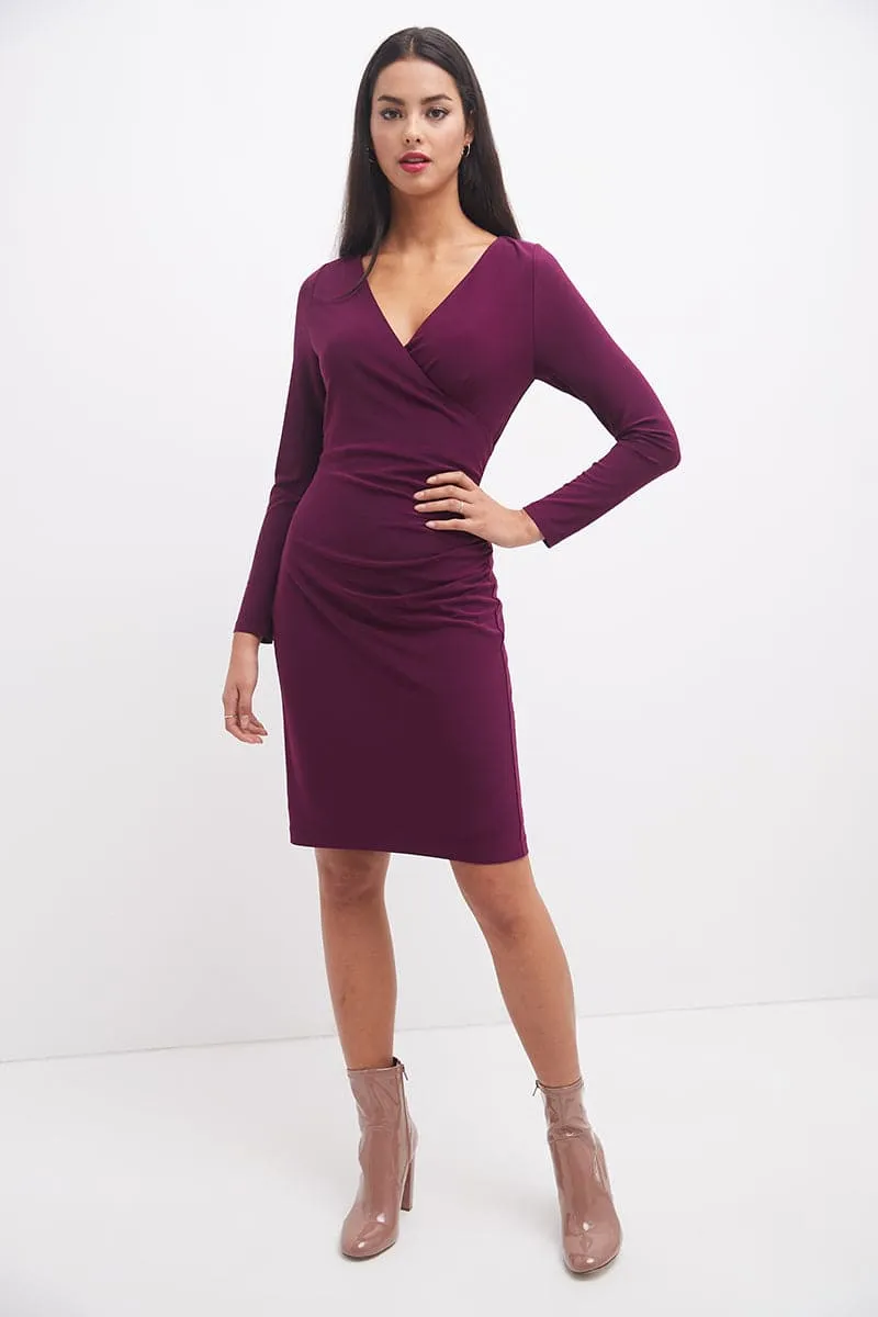 Form-fitting Crossover Dress with Long Sleeves