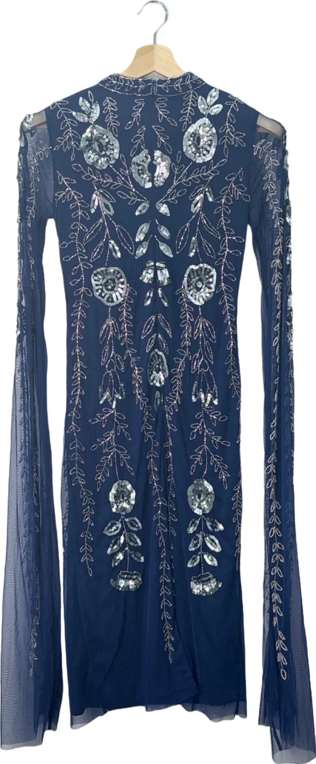 Frock & Frill Navy Embellished Long Sleeve Dress UK 10