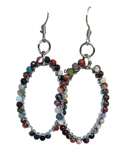 Gemstone Oval Wrapped Hoop Earrings