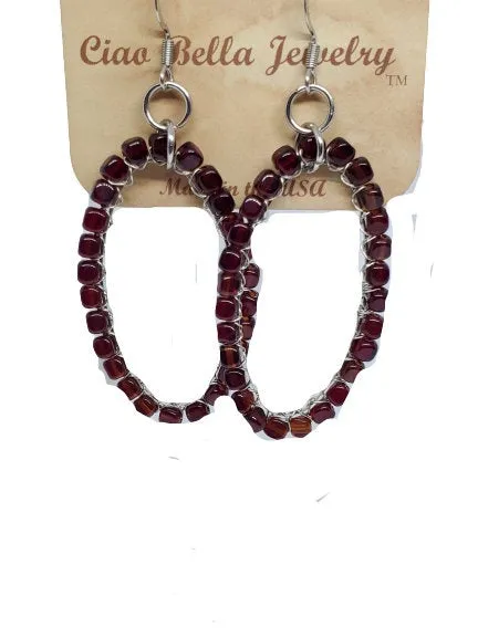 Gemstone Oval Wrapped Hoop Earrings