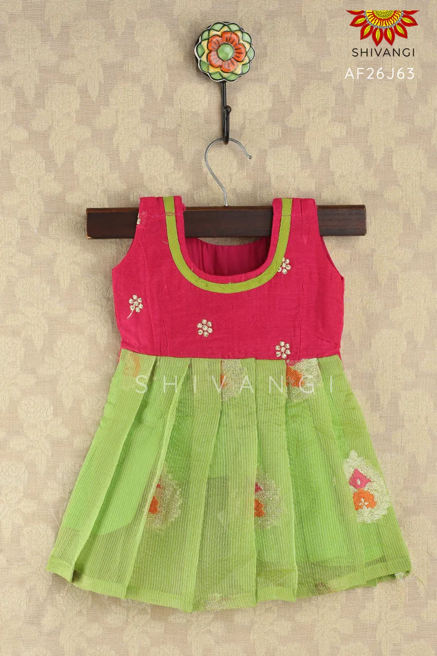 Girl Green Manipuri Creeper Baby Frock