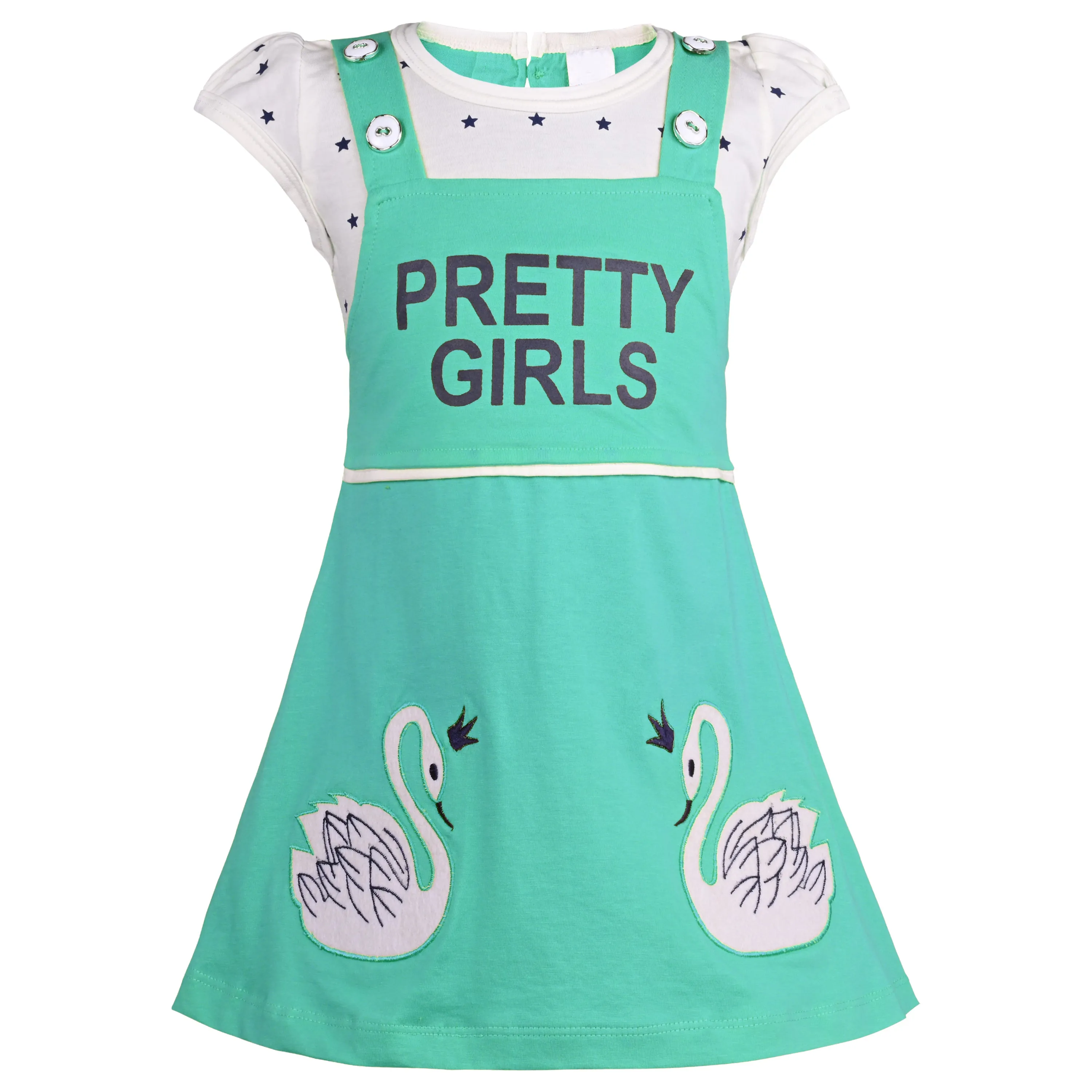 Girls Applique Print Fit and Flare Cap Sleeve Frock Dress