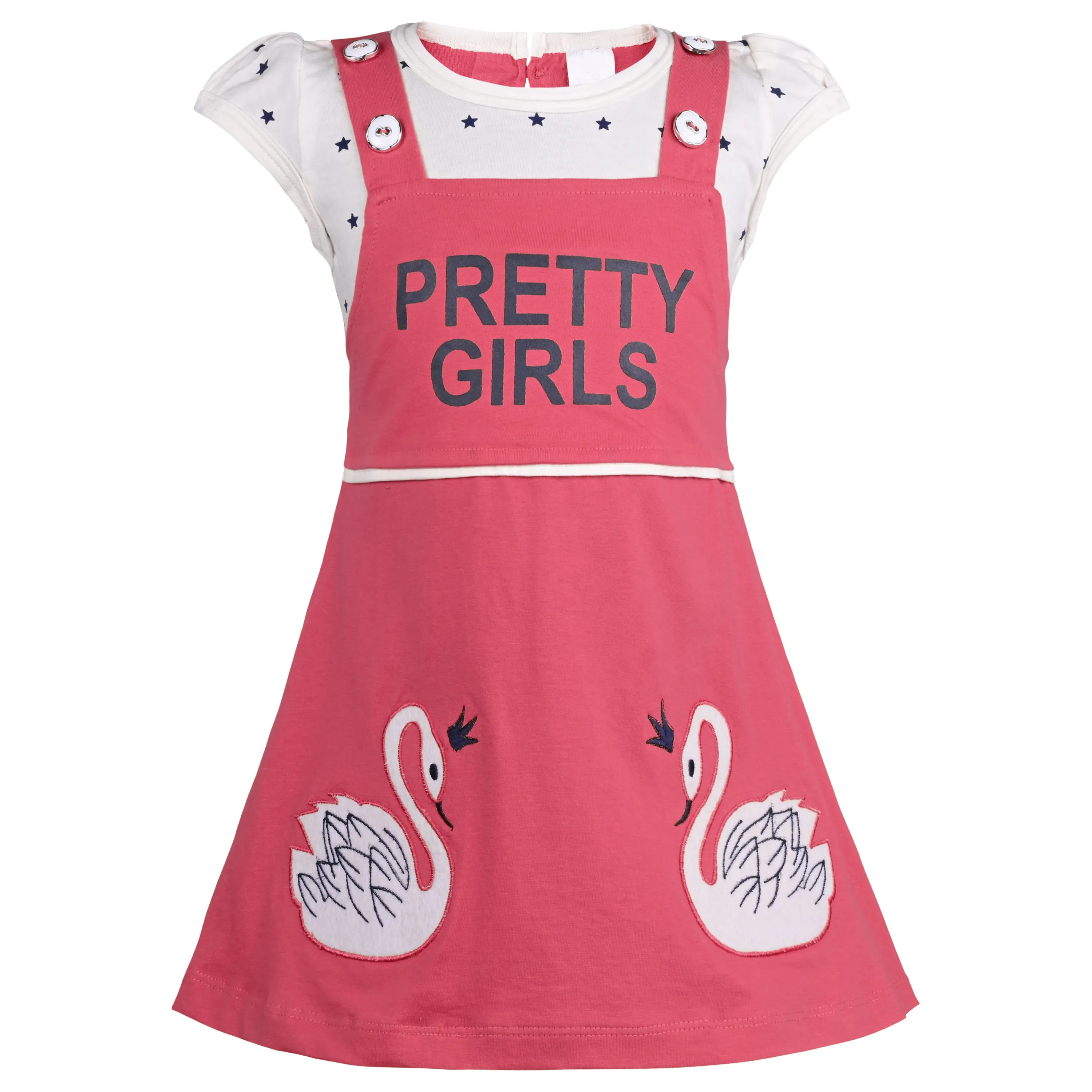 Girls Applique Print Fit and Flare Cap Sleeve Frock Dress