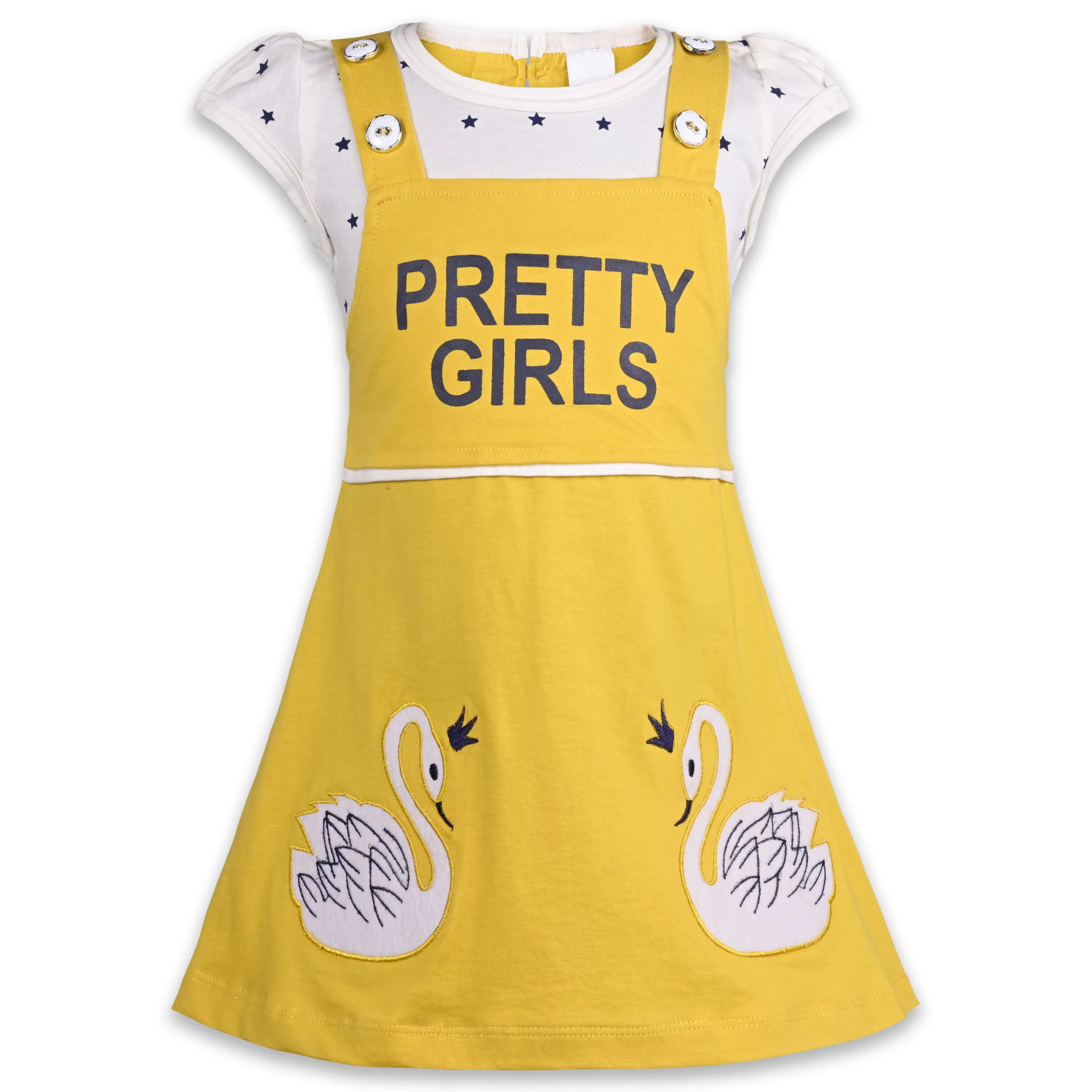 Girls Applique Print Fit and Flare Cap Sleeve Frock Dress