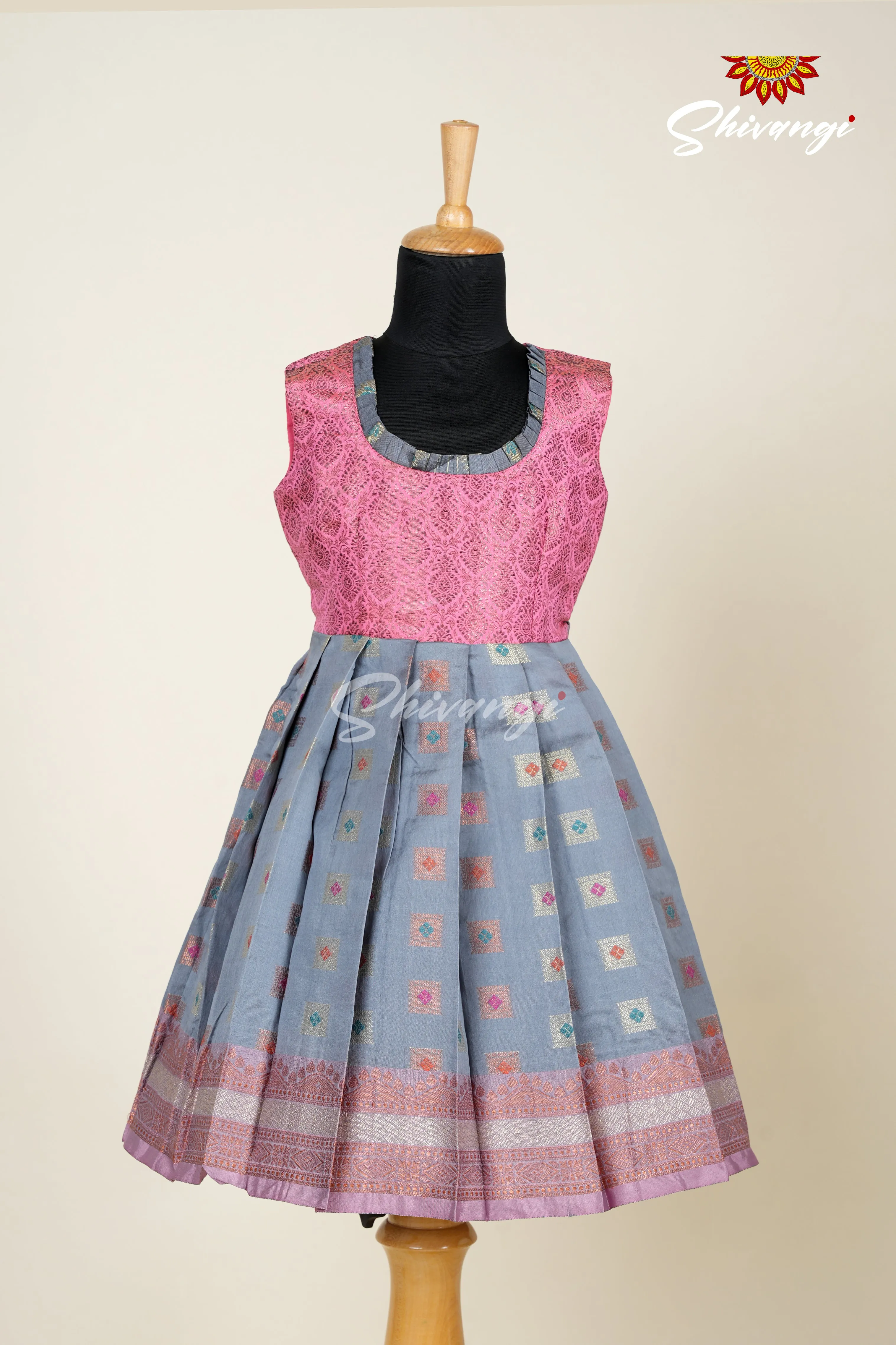 Girls Grey Copper Athangudi Frock !!!