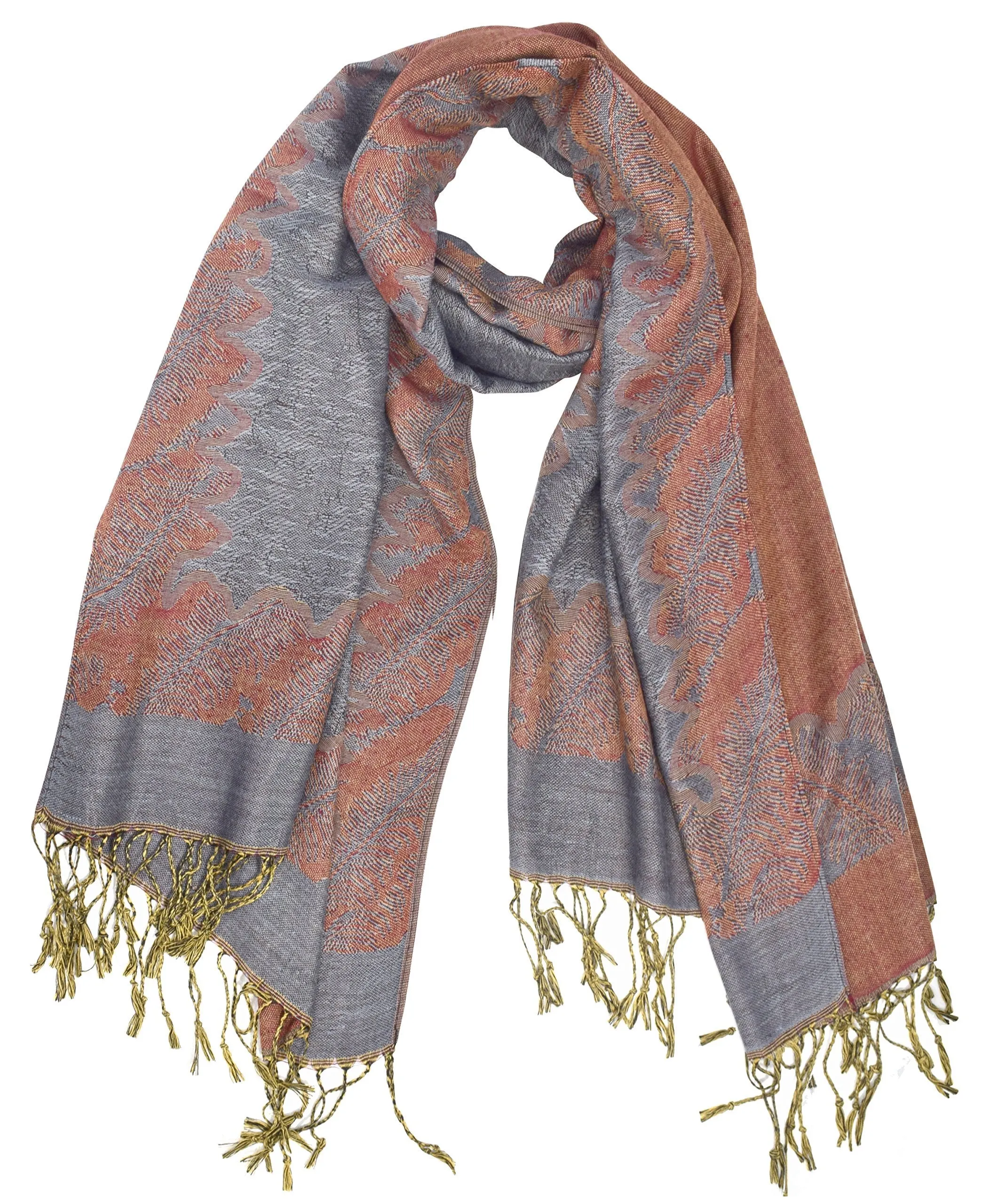 Grey/ Rust Ravishing Reversible Jacquard Paisley Pashmina Shawl Wrap for Women