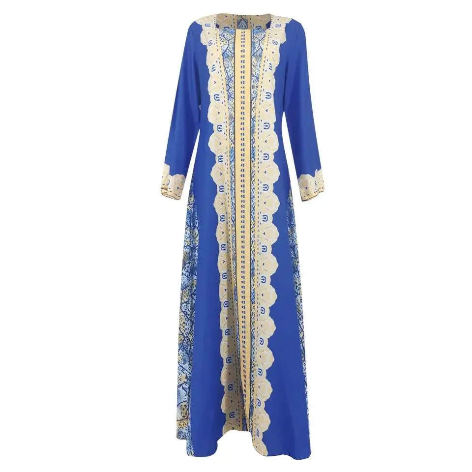 Kaftan and Belted Print Abaya for Women 2XL S258932