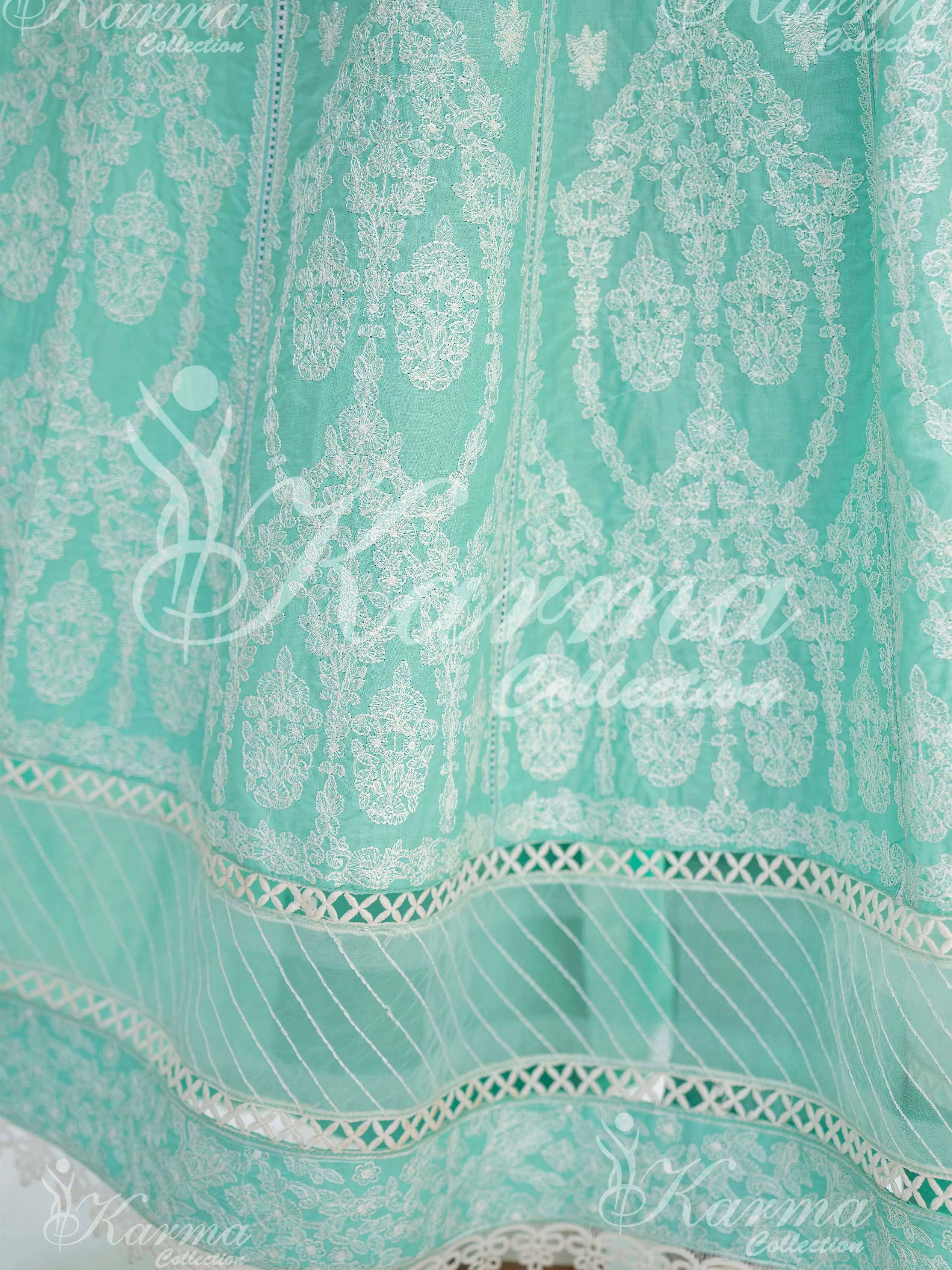 Karma Collection Aqua Embroidered Long Frock 3-Piece Suit (1303)