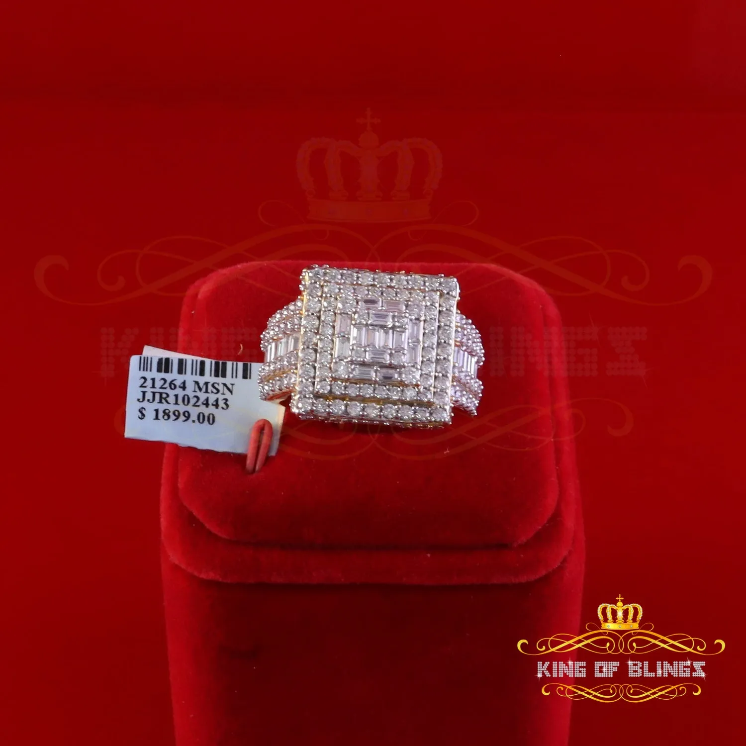 King of Bling's Men's 925 Silver Yellow 5.00ct VVS 'D' Moissanite Stone Square Rings Size 10