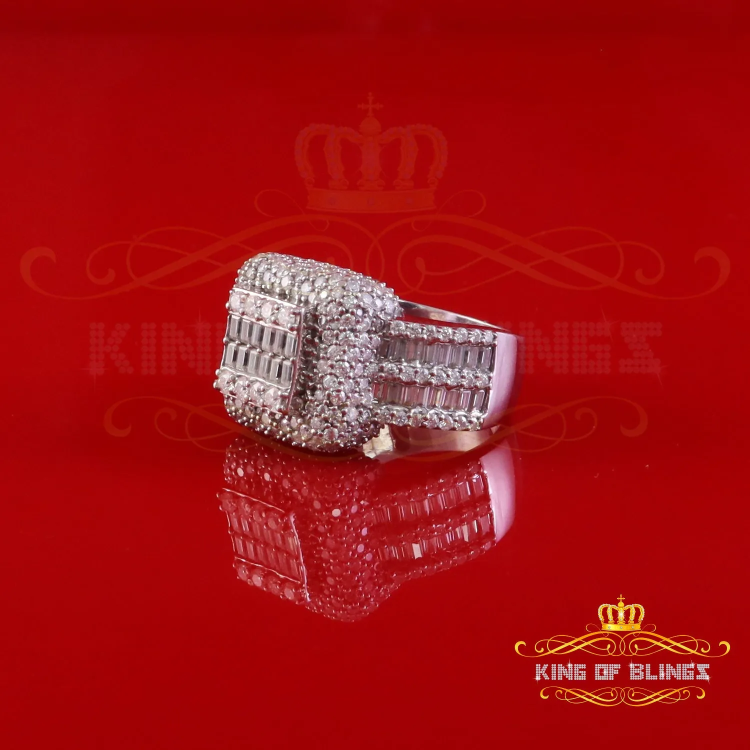 King of Bling's Men's/Women White Silver 5.50ct VVS D Baguetts Moissanite Square Pinky Ring SZ11