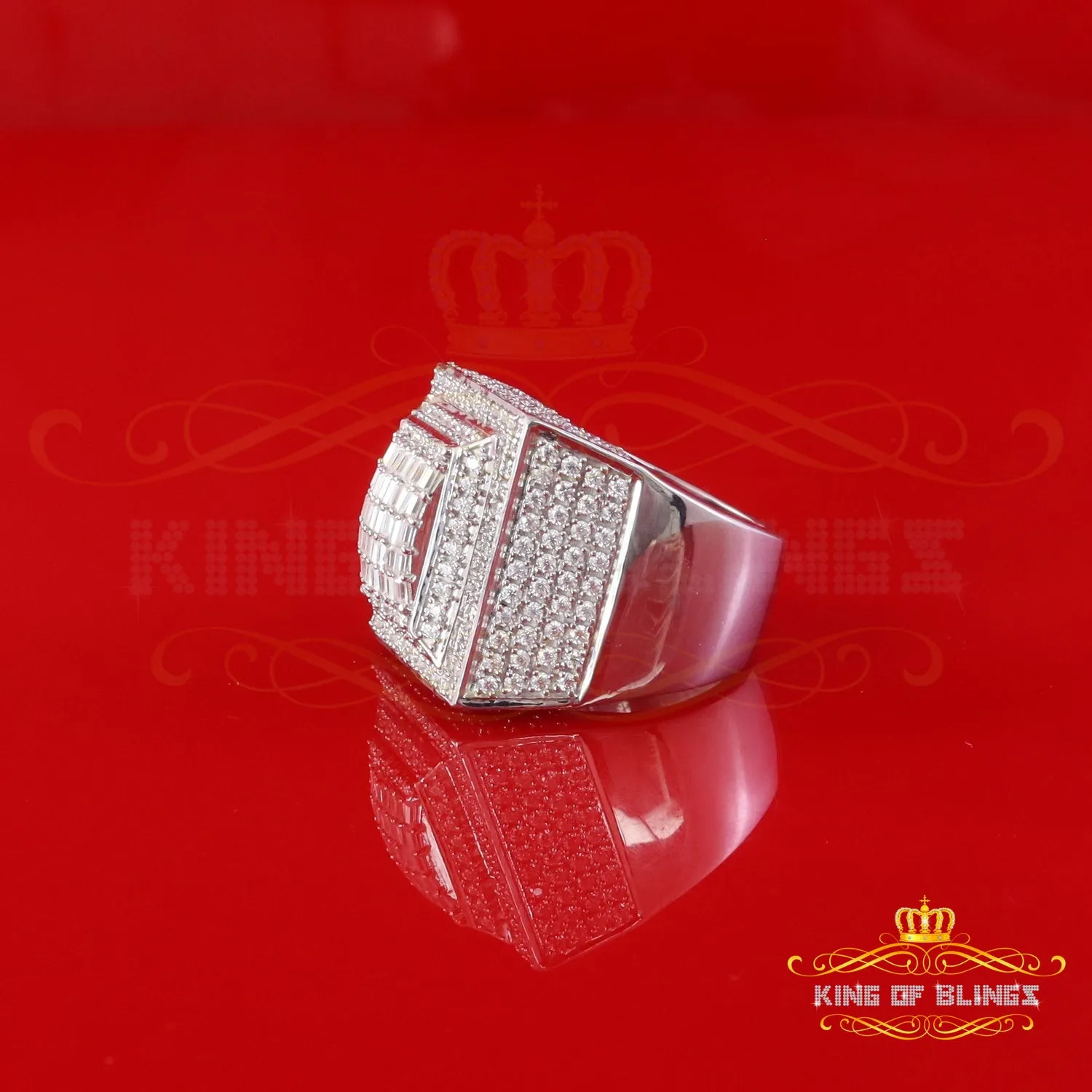 King of Bling's Men's/Womens 925 Silver White 4.00ct VVS 'D' Moissanite 3D Square Rings Size 10