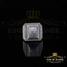 King of Bling's Men's/Womens 925 Silver White 4.00ct VVS 'D' Moissanite 3D Square Rings Size 10