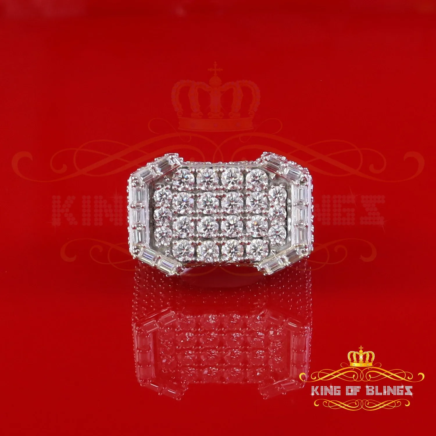 King of Bling's Men's/Womens 925 Silver White 6.50ct VVS 'D' Moissanite Octagone Rings Size 10