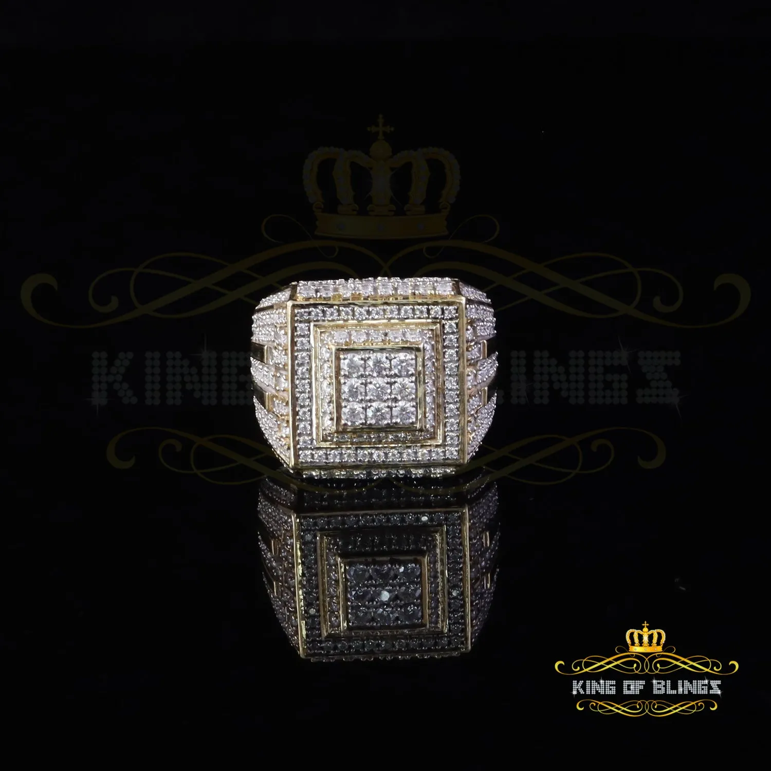 King of Bling's Men's/Womens 925 Silver Yellow 4.00ct VVS 'D' Moissanite Square Rings Size 10