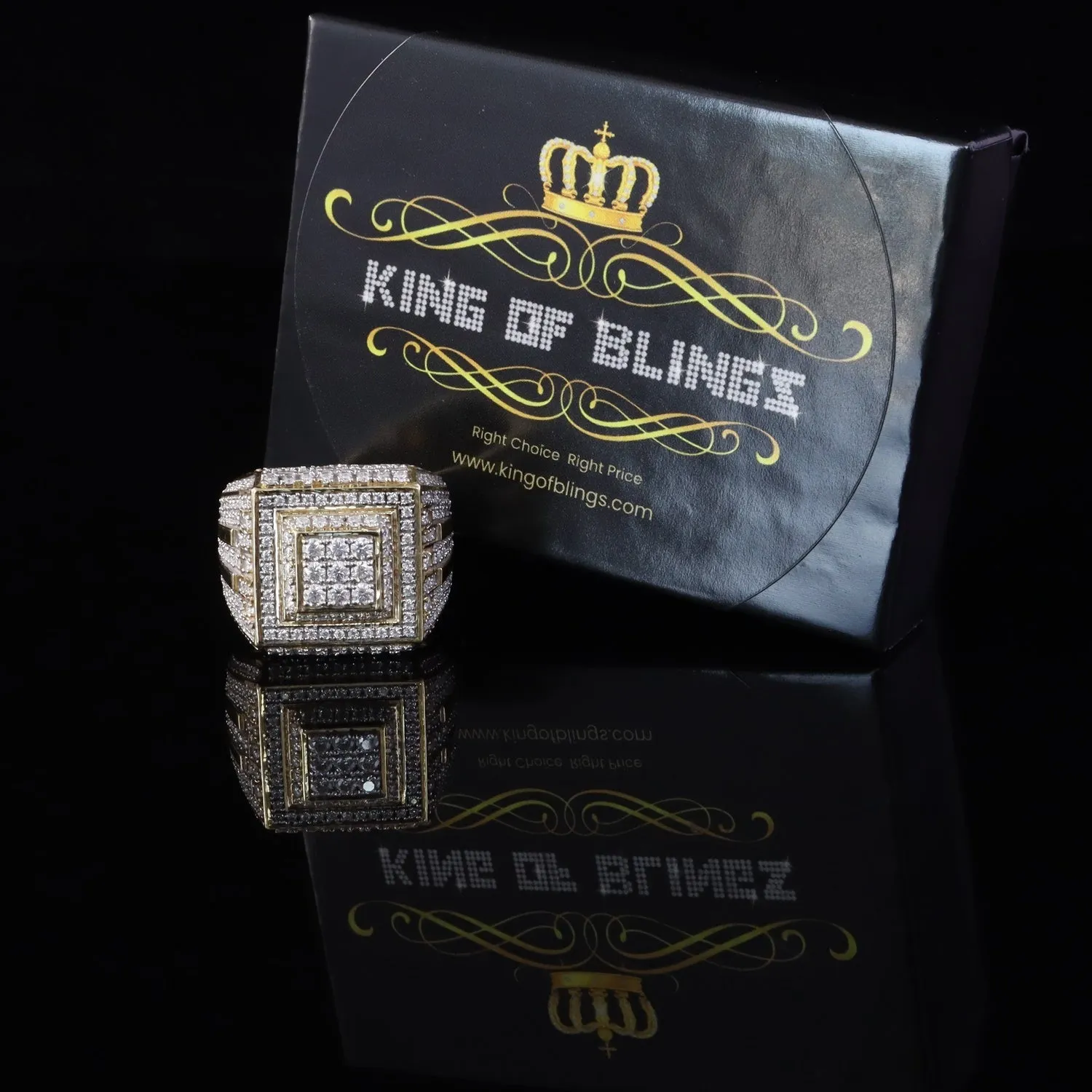 King of Bling's Men's/Womens 925 Silver Yellow 4.00ct VVS 'D' Moissanite Square Rings Size 10