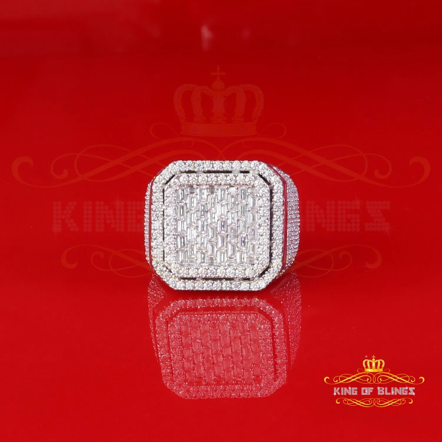 King of Bling's Men's/Womens 925 White Silver 6.50ct VVS 'D' Moissanite Stone Square Rings SZ 10