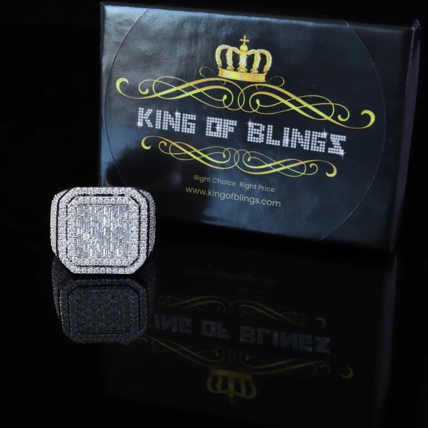 King of Bling's Men's/Womens 925 White Silver 6.50ct VVS 'D' Moissanite Stone Square Rings SZ 10